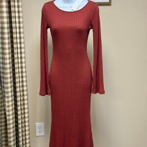 Form Fitted Spice Knit Maxi Dress